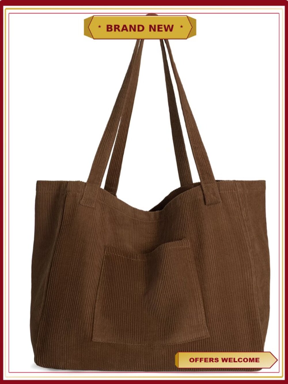 SUOSDEY Corduroy Tote Bag for Women Large Capacity Work Hobo Crossbody